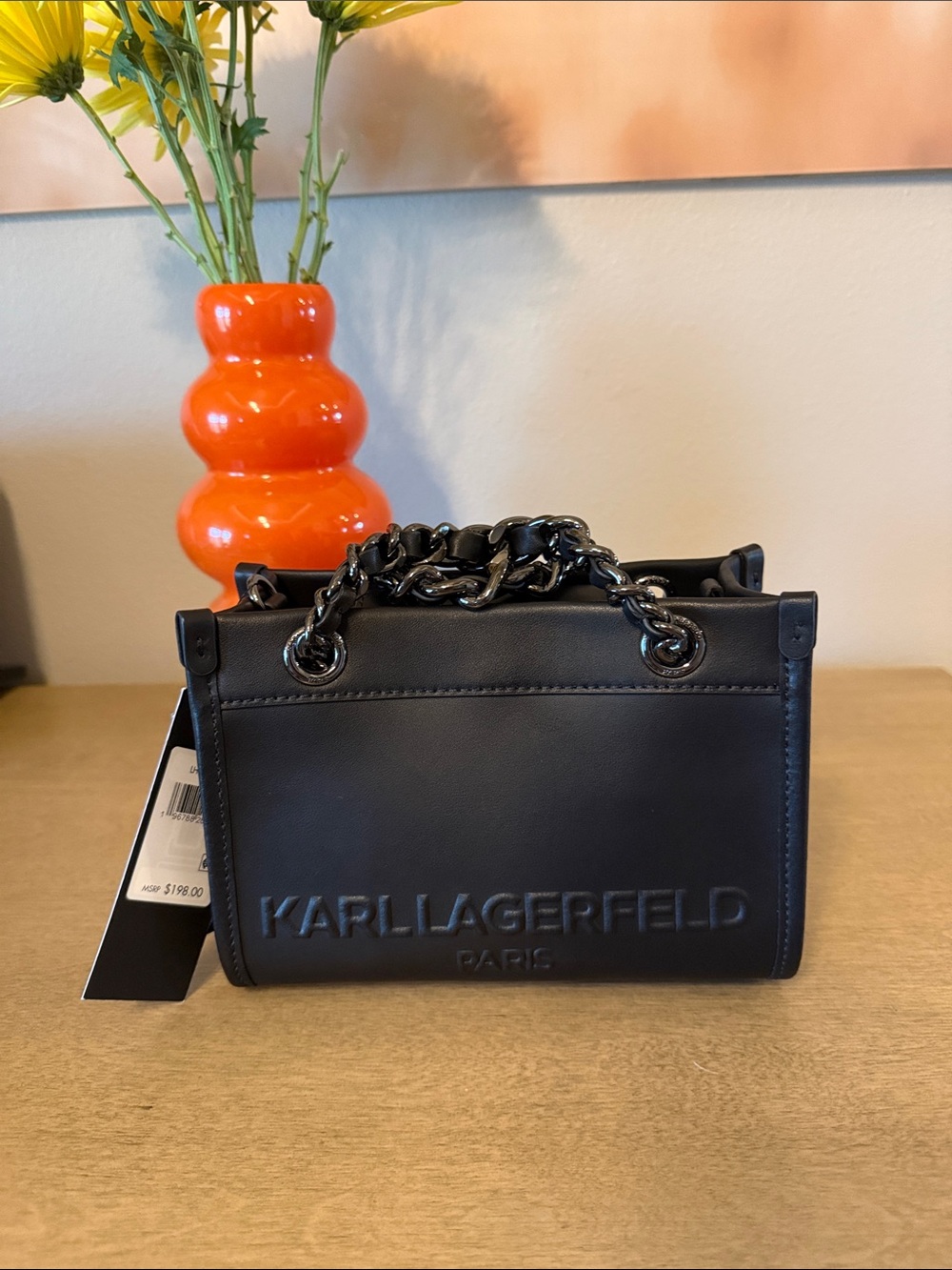 NWT Karl Lagerfeld Paris Black Leather Savoie Mini Crossbody Tote Bag